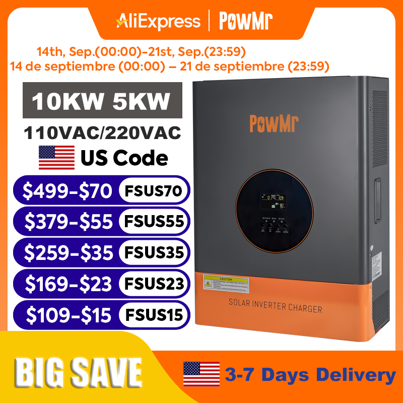 อินเวอร์เตอร์ PowMr 10KW 5KW แ - Drone Solar Charger บทวิจารณ์และราคา